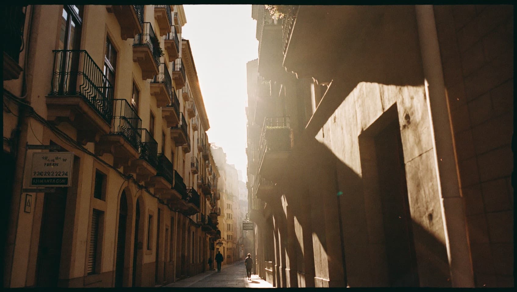 Early morning light falling across a narrow Barcelona street